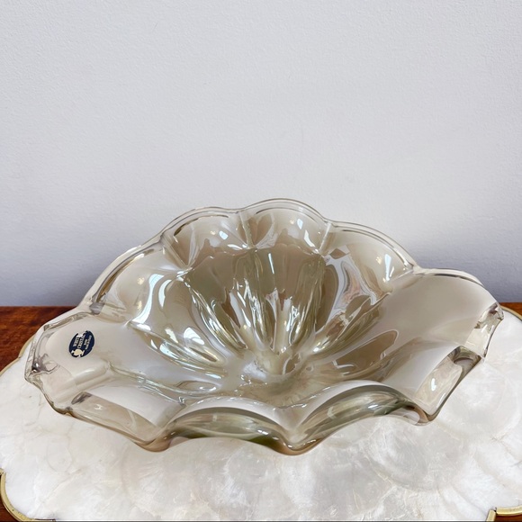 Murano Handblown Crystal Glass Smoky Brown Art Glass Bowl Decor with Tag - Picture 3 of 13